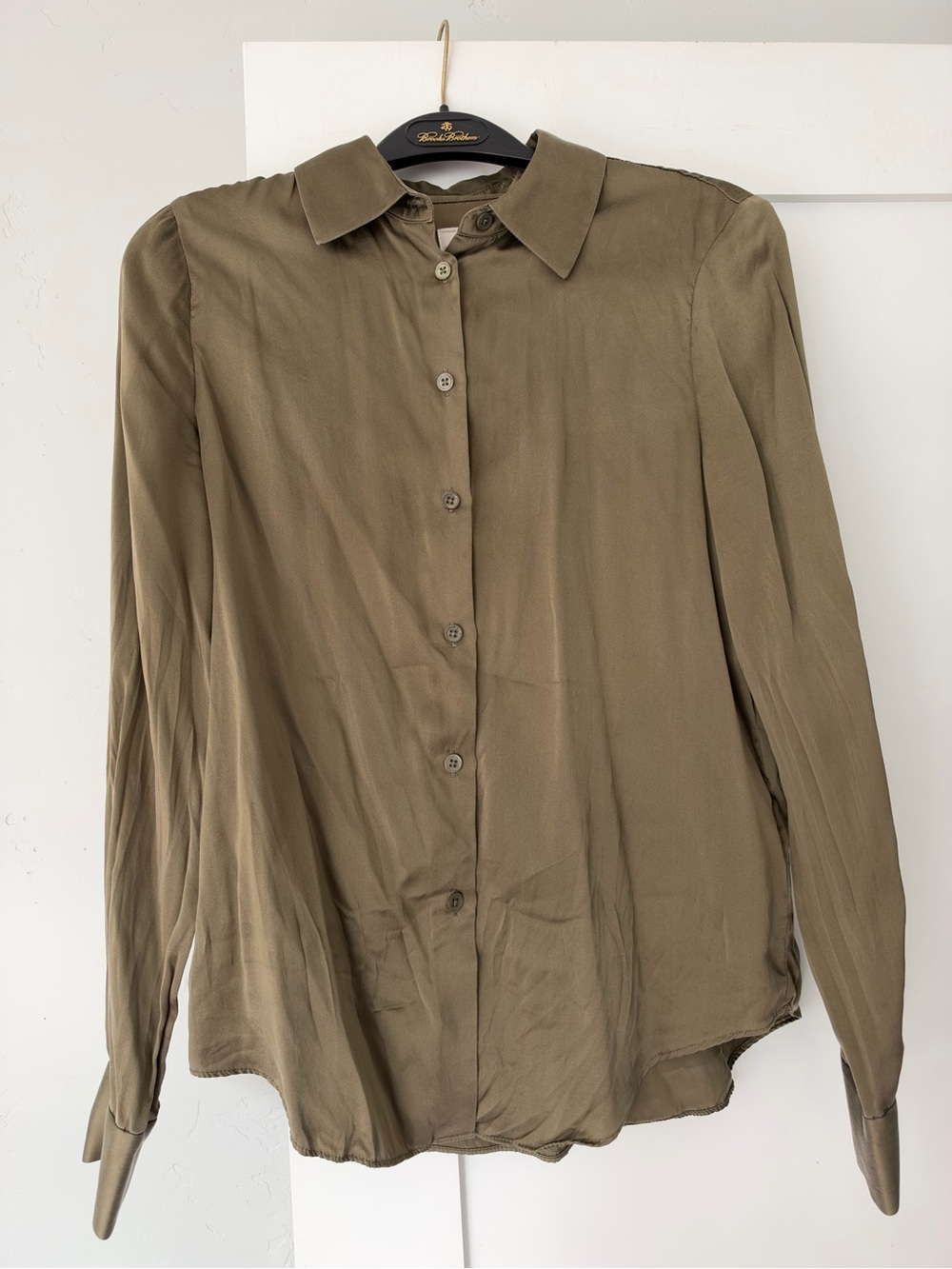 Women's Olive Button-Front Silk Blouse
